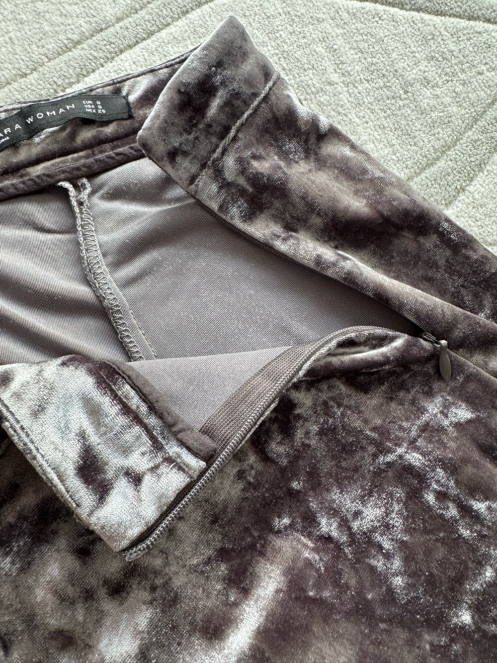 Zara Woman Crushed velvet velour palazzo pants with zipper Super cute Comfy SZ S - Picture 6 of 10